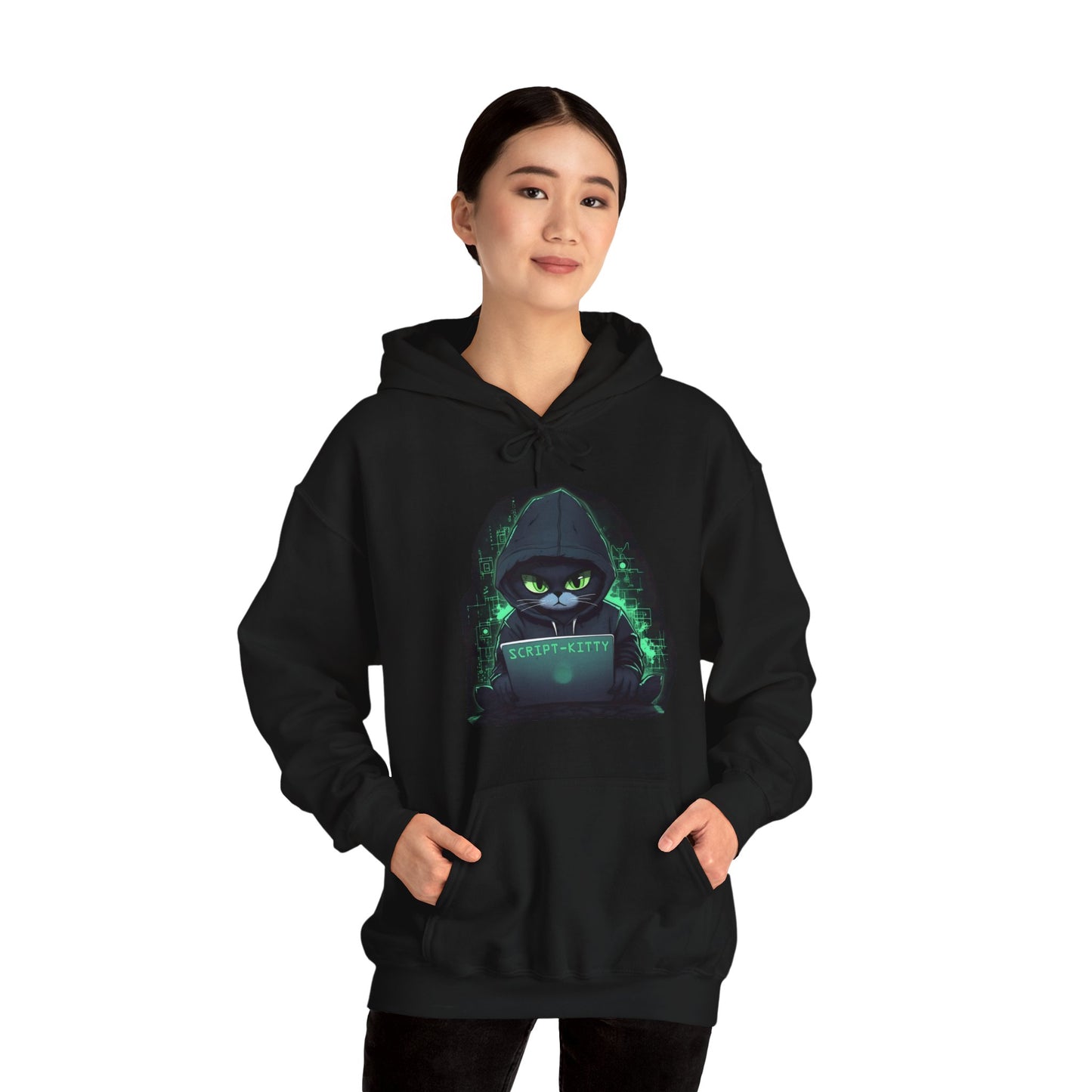 Green Script Kitty Hooded Sweatshirt